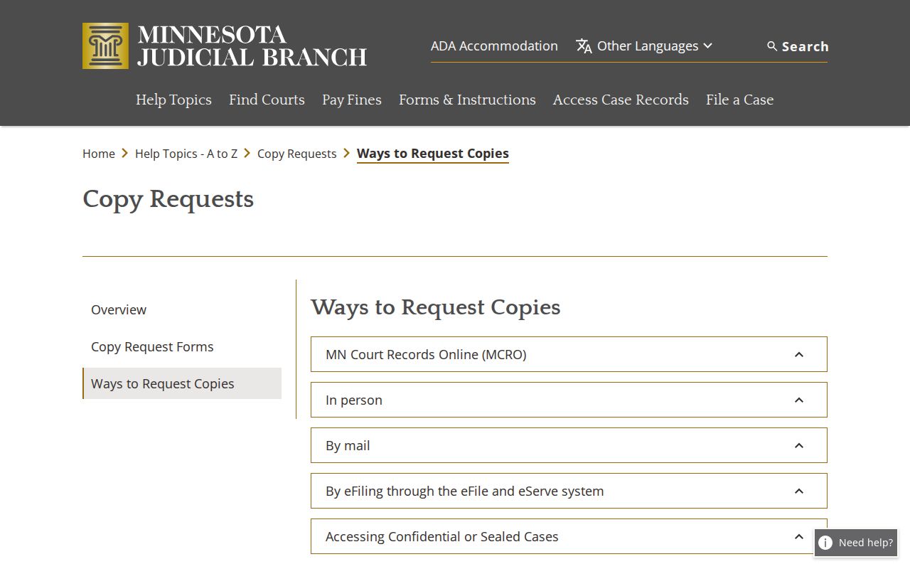 Red Lake County court records statewide copy-request options