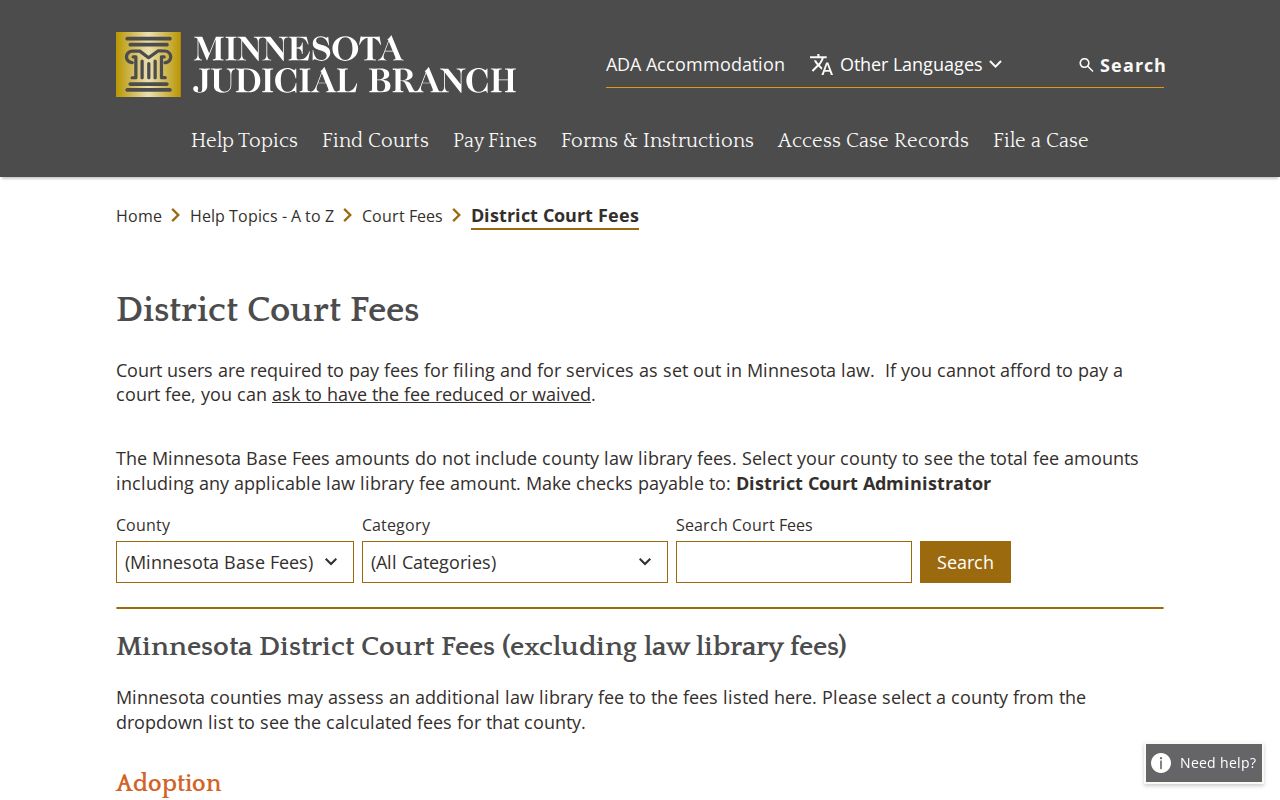 Red Lake County court records Minnesota district-court fee information