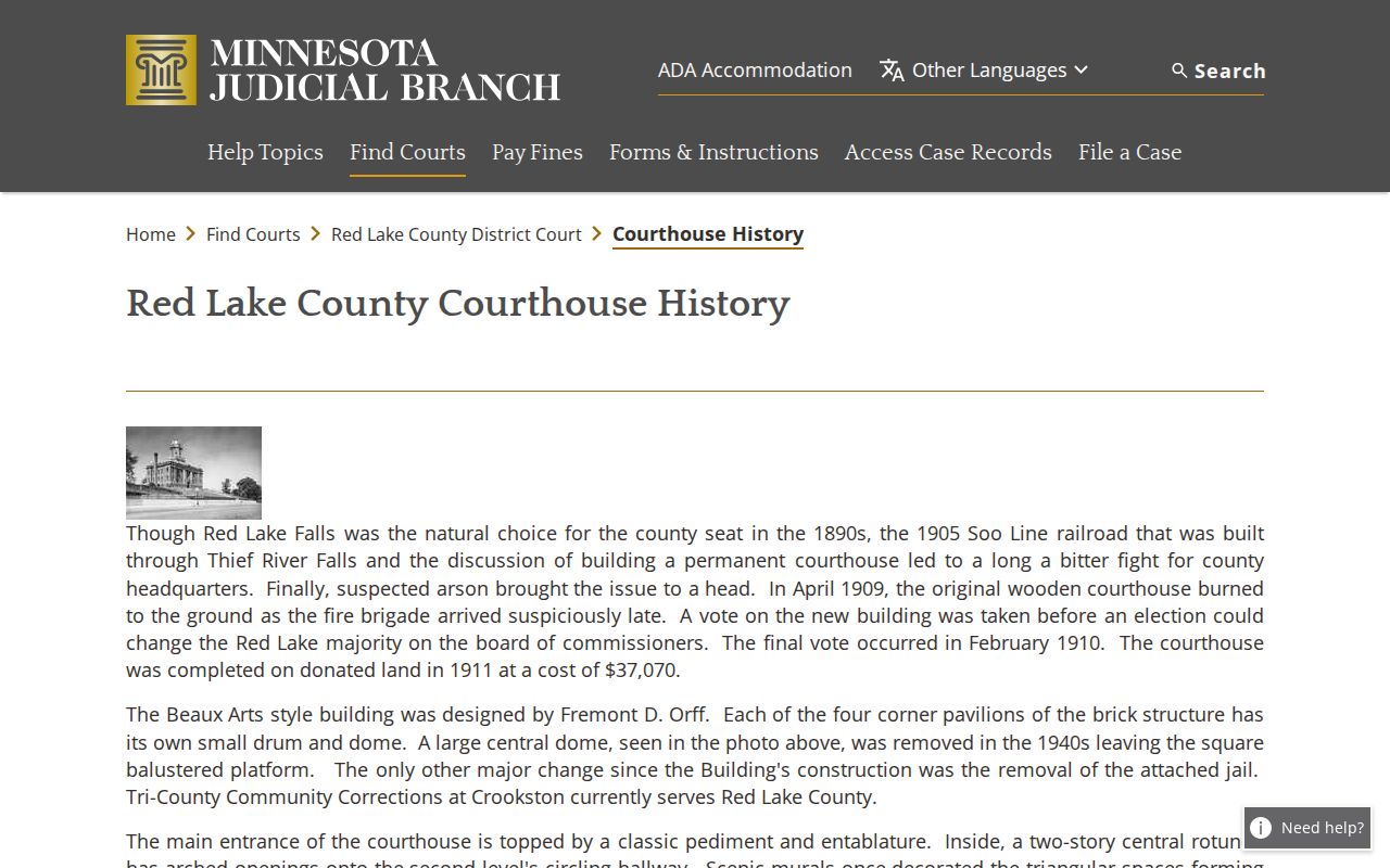 Red Lake County court records courthouse access history
