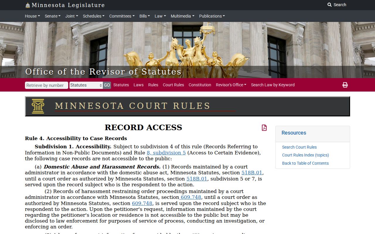 Red Lake County court records Minnesota public-access Rule 4 information