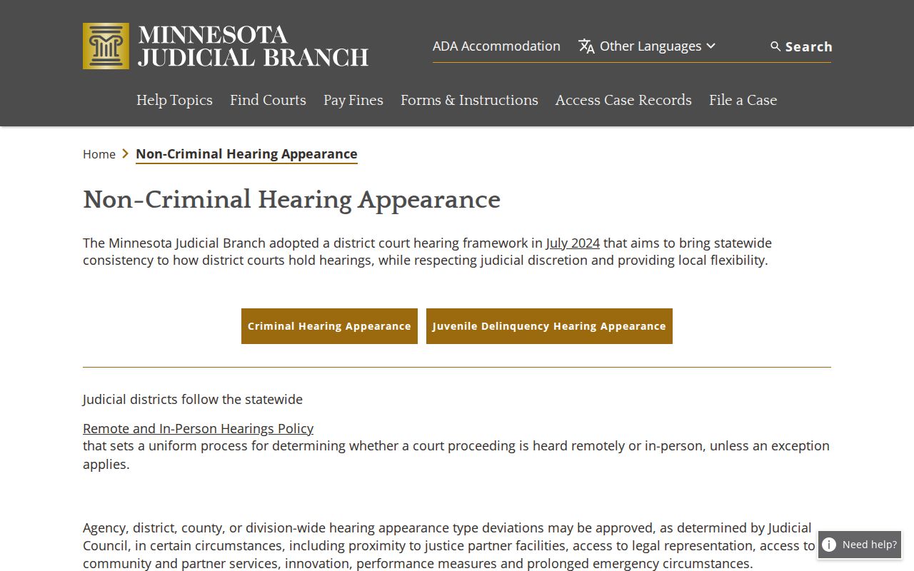 Red Lake County court dates non-criminal hearing appearance guidance