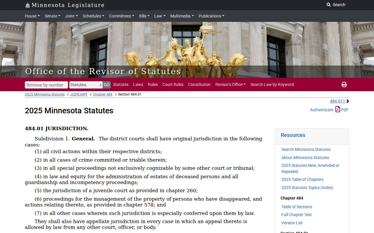 Red Lake County criminal docket district court jurisdiction reference